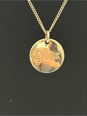 Dior Gold-Tone Round Logo Disc Necklace
